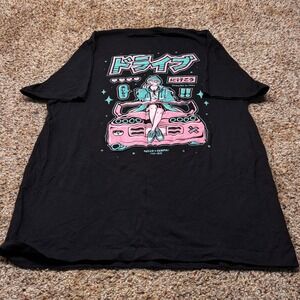 Hello Senpai Doraibu Ni Ikou Anime Girl JDM Car Black Graphic T-Shirt Mens Large